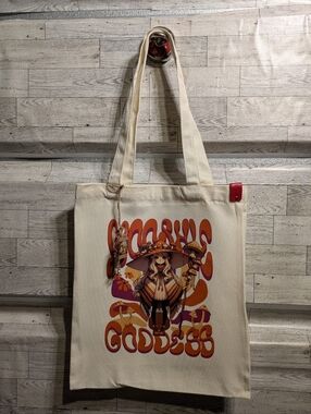 Mooshie Totes Boho Graphic Canvas Tote Bag - Cream with Orange & Purple Print